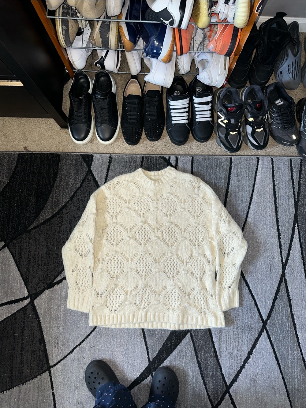 American Eagle Outfitters Cream Cable-Knit Crewneck Sweater